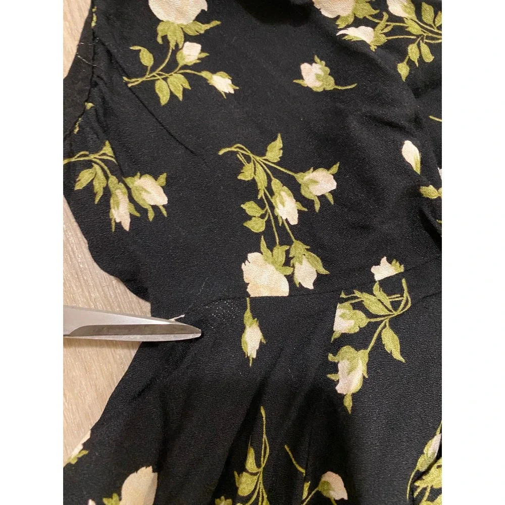 Reformation Monaco Top S Rosalee Black Floral Puff Sleeve Boho Office